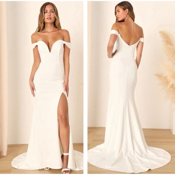 Lulus Dresses & Skirts - Lulus Arienne White Off-the-Shoulder Mermaid Maxi Dress Medium Bridal Wedding